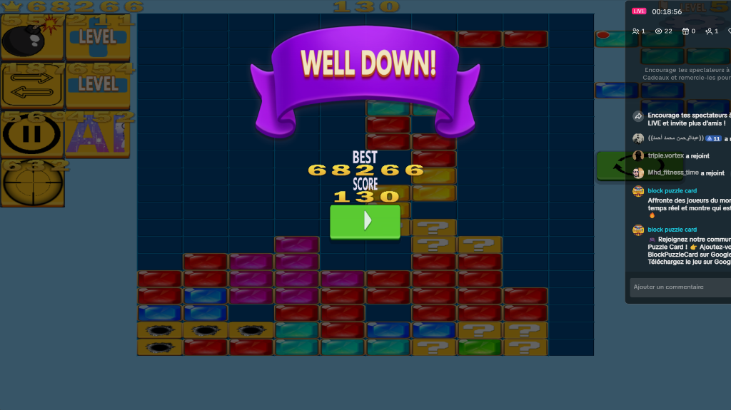 Block Puzzle Card Well Down  -  card puzzle brain game score